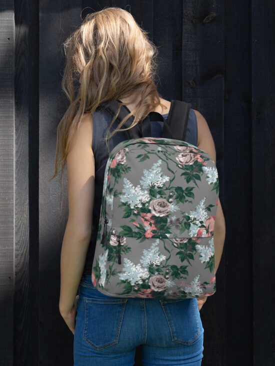 Emma Take on the Day Medium Backpack in Grey Bella Roses | Pinup Couture Relaxed