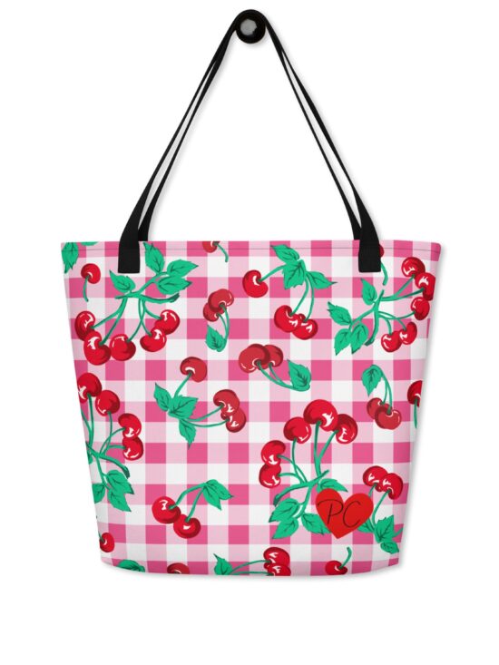 Bethany Cherry Girl Pink Gingham Oversized Tote Bag | Pinup Couture Relaxed
