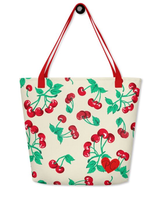 Bethany Large Shopper Tote Bag in Antique Ivory Cherry Girl | Pinup Couture Relaxed