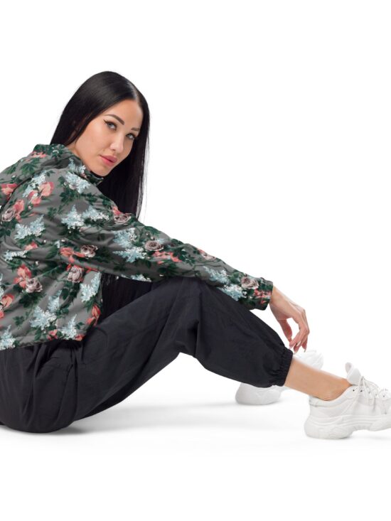 Women's Cropped Windbreaker in J'Adore Paris Bella Roses Floral Print | Pinup Couture