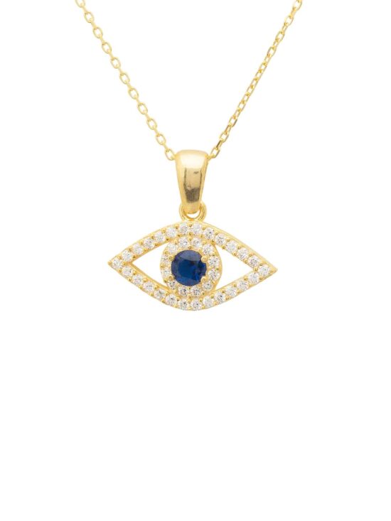 Evil Eye Elliptical Necklace Blue Gold | Latelita