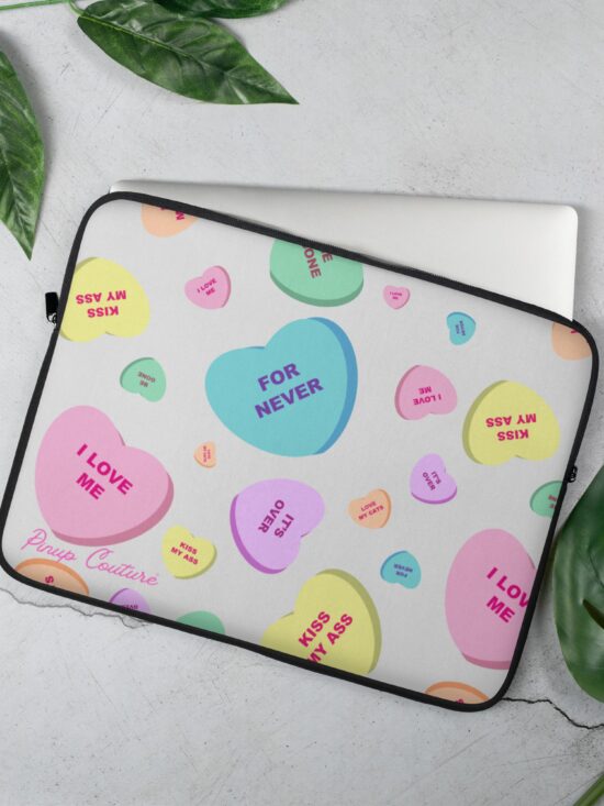 Lindy Bitter Candy Hearts Laptop Sleeve in Eggshell | Pinup Couture Relaxed