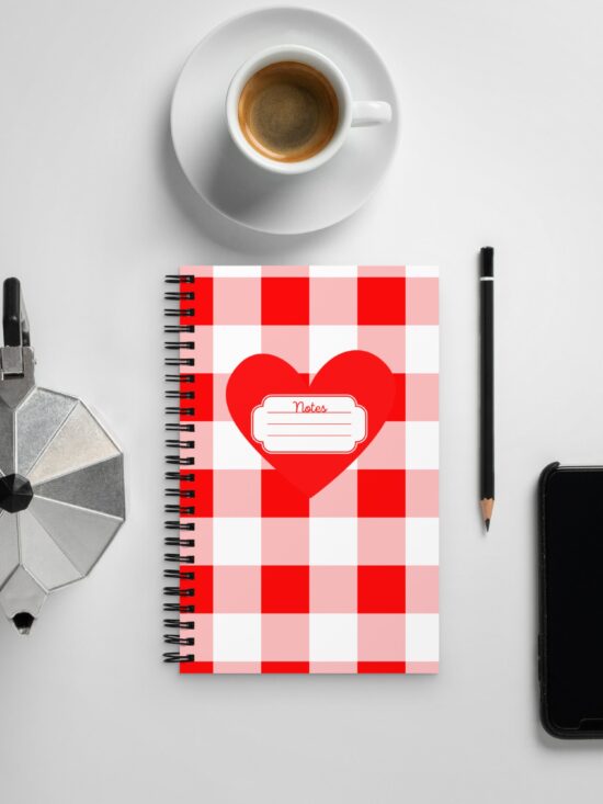 Write Your Story Red Gingham Print 8" x 5" Spiral Notebook | Pinup Couture