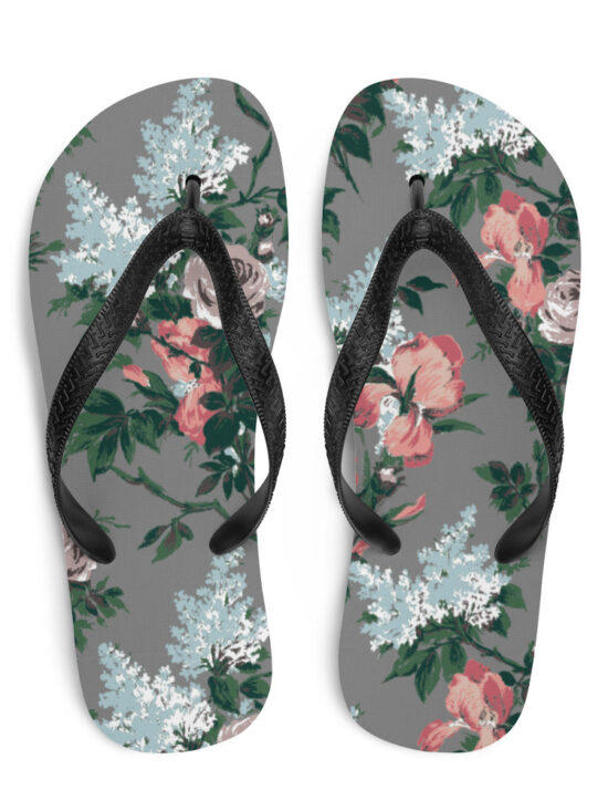 Amie Thong Flip-Flop Casual Sandals in Grey J'adore Bella Roses | Pinup Couture Relaxed